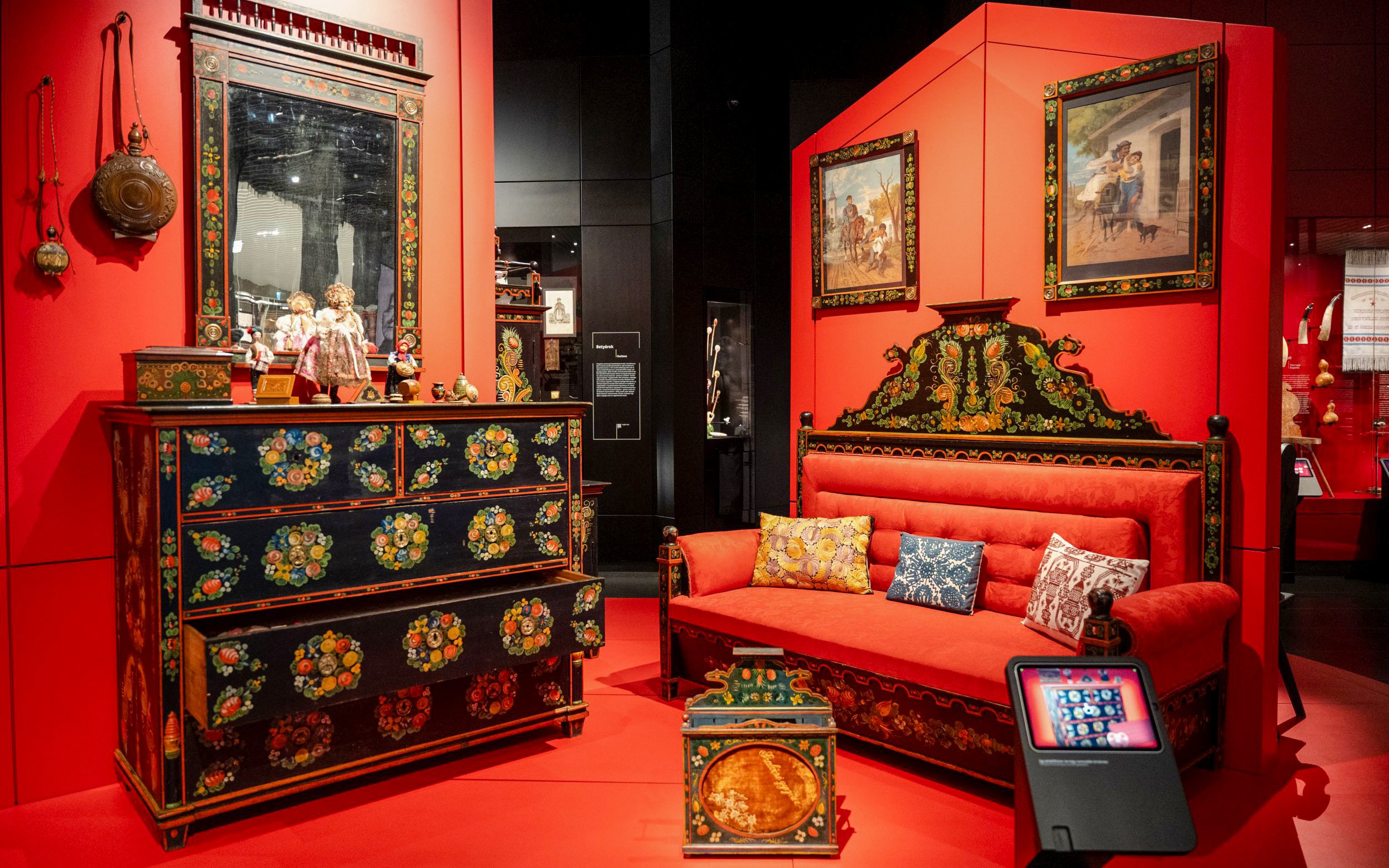 Traditional Hungarian furniture display at Museum of Ethnography, Budapest.