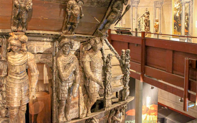 Carvings on the ship at Vasa Museum, Stockholm, Sweden, depicting historical figures.