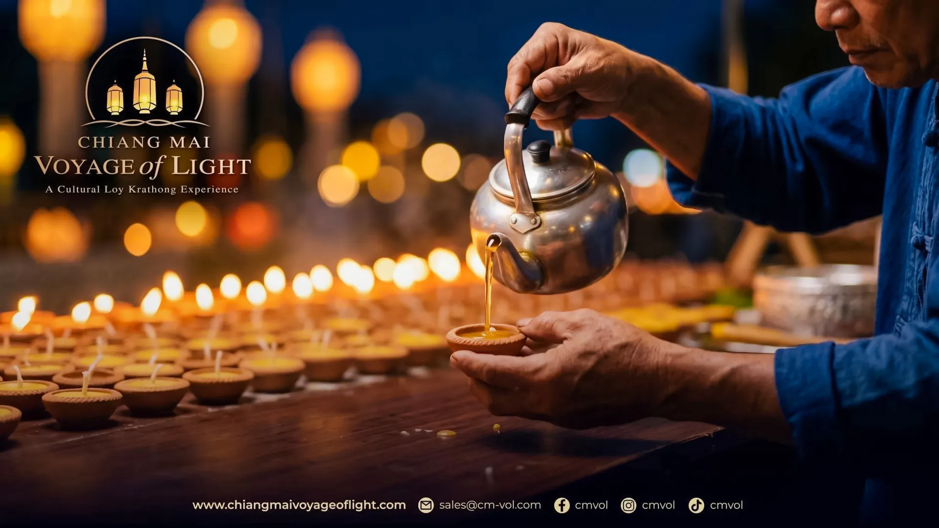 Pouring wax into candle molds during Chiang Mai Voyage of Light festival.