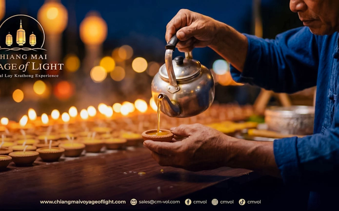 Pouring wax into candle molds during Chiang Mai Voyage of Light festival.