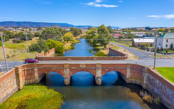Historic bridge over a river on the Launceston to Hobart route via Wineglass Bay.
