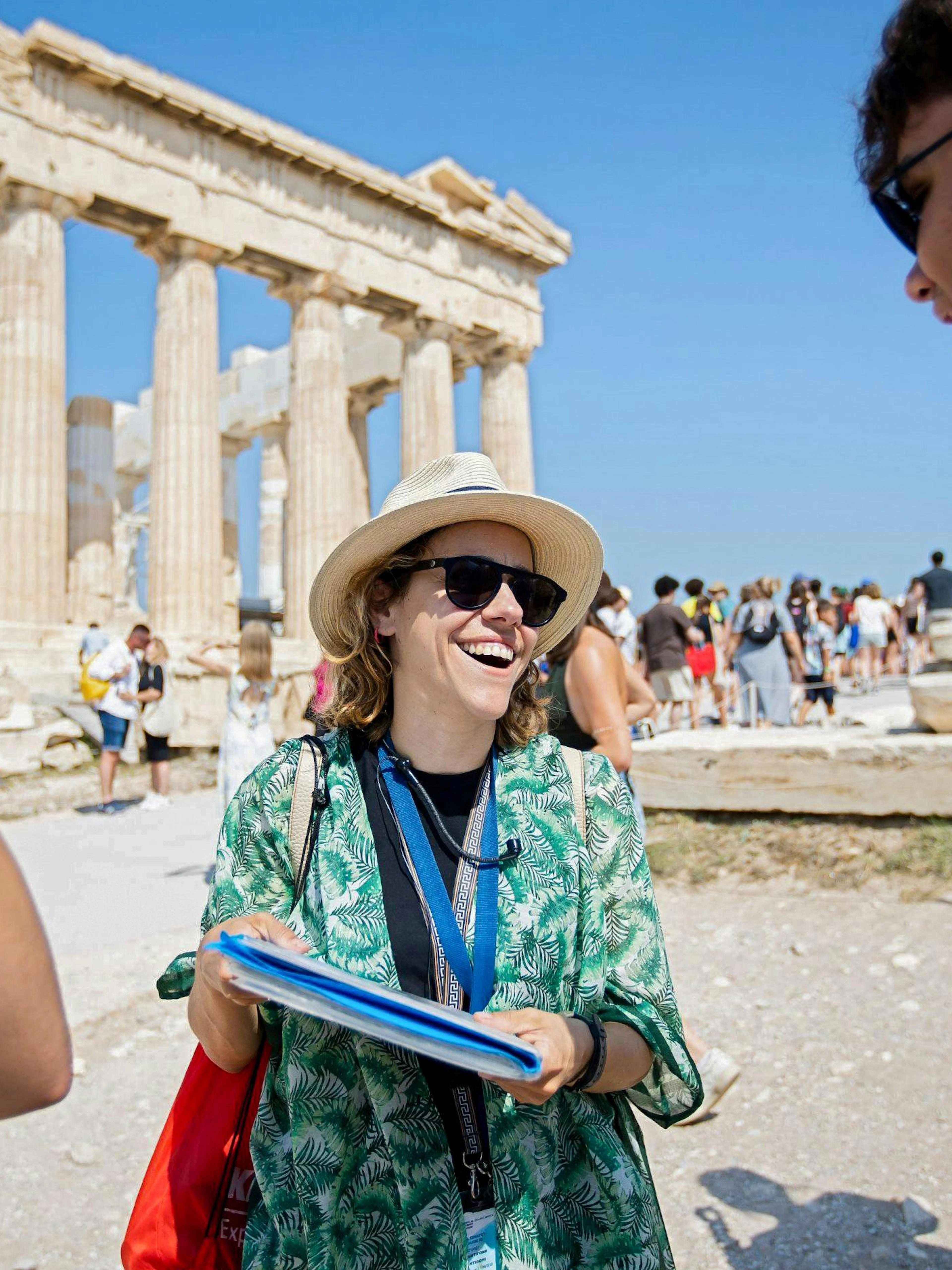 Tour group at the Parthenon during a guided tour of the Acropolis in Athens.