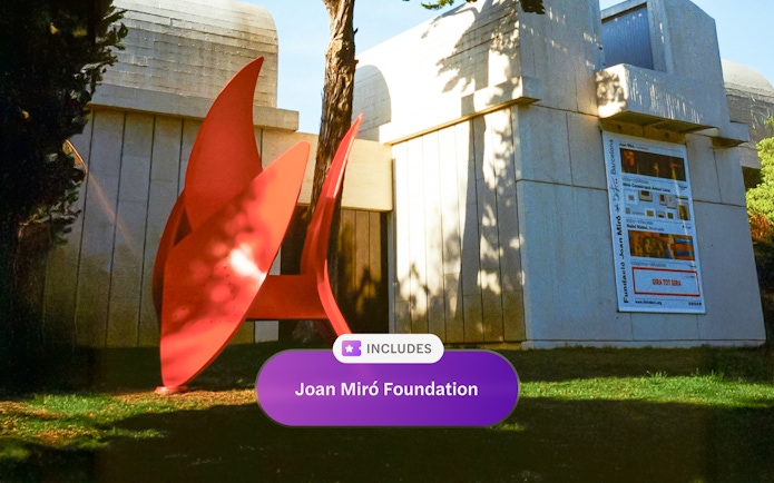 Red sculpture outside Joan Miró Foundation building in Barcelona.