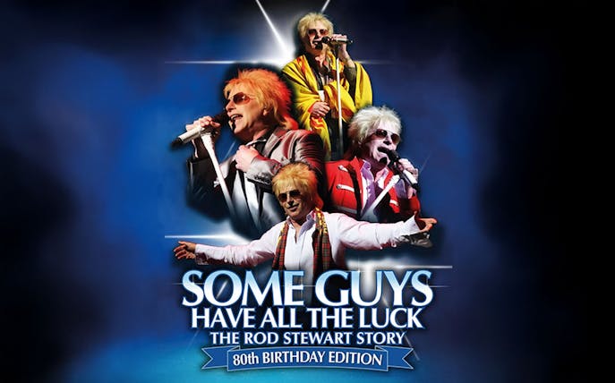 Collage of performers in Rod Stewart tribute show 'Some Guys Have All the Luck' 80th Birthday Edition.