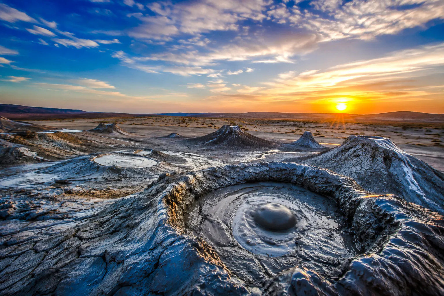 Gobustan mud volcanoes at sunset, Baku tour.