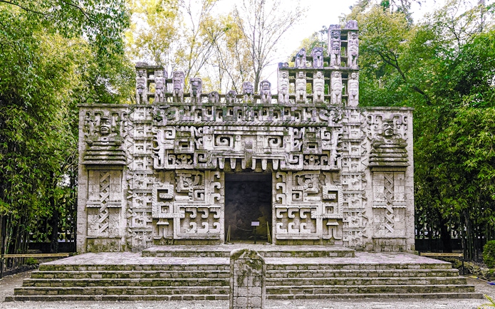 Reconstruction of a Maya temple facade at the Museum of Anthropology, Mexico City.