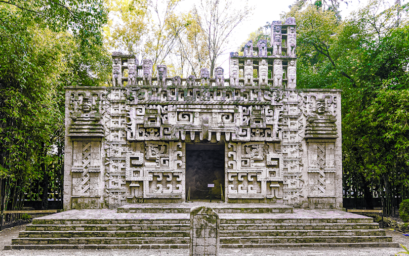 Reconstruction of a Maya temple facade at the Museum of Anthropology, Mexico City.