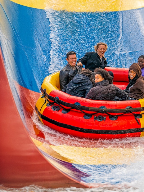Visitors enjoying the Storm Surge water ride at Thorpe Park.
