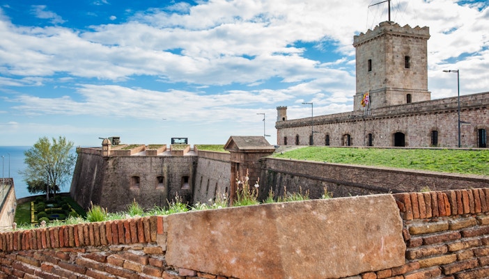 Montjuic Castle in Barcelona with panoramic city views.
