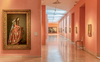 Thyssen Museum gallery with paintings on display in Madrid, Spain.