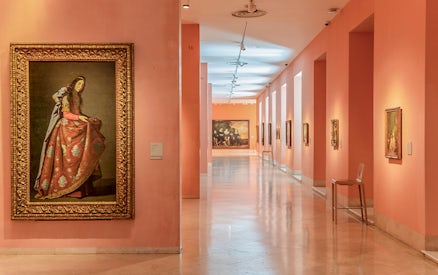 Thyssen Museum gallery with paintings on display in Madrid, Spain.