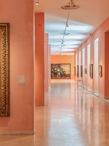 Thyssen Museum gallery with paintings on display in Madrid, Spain.