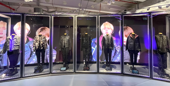 BTS members' outfits on display at HYBE INSIGHT BTS X James Jean: Seven Phases Exhibition
