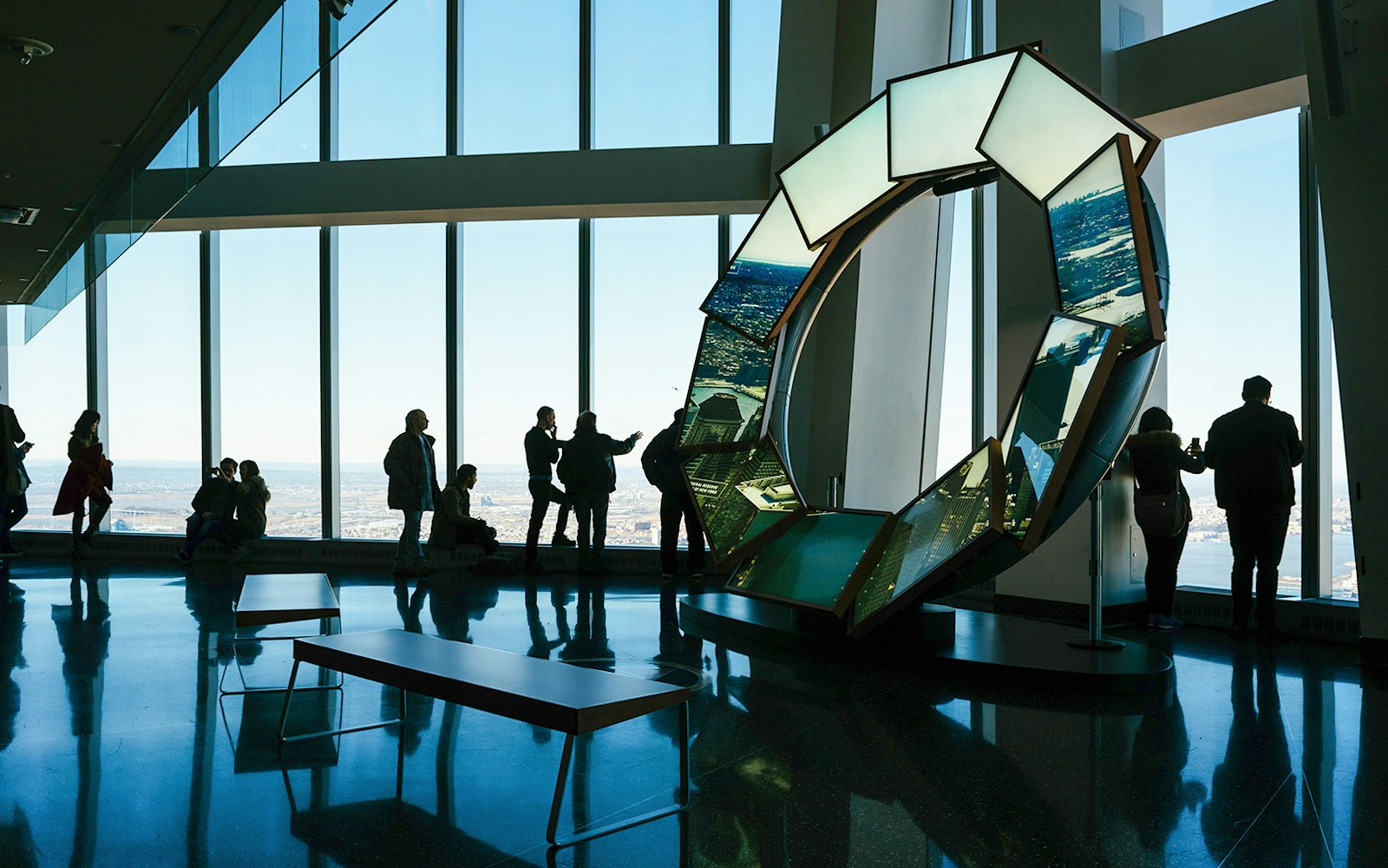 Visitors enjoying views at One World Observatory, New York.