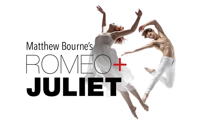 Dancers leaping in Matthew Bourne's Romeo and Juliet performance.