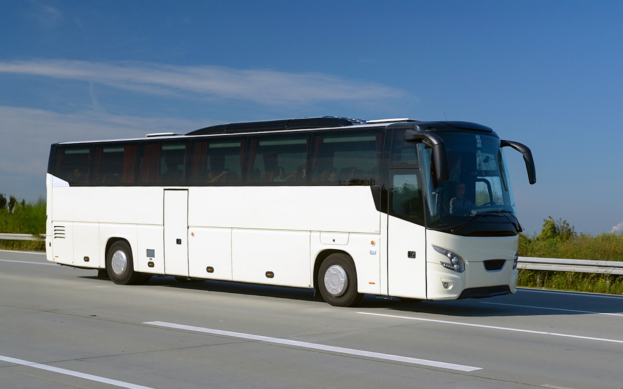 Bus on highway during transfer from Budapest to Szentendre.