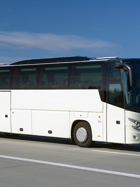 Bus on highway during transfer from Budapest to Szentendre.