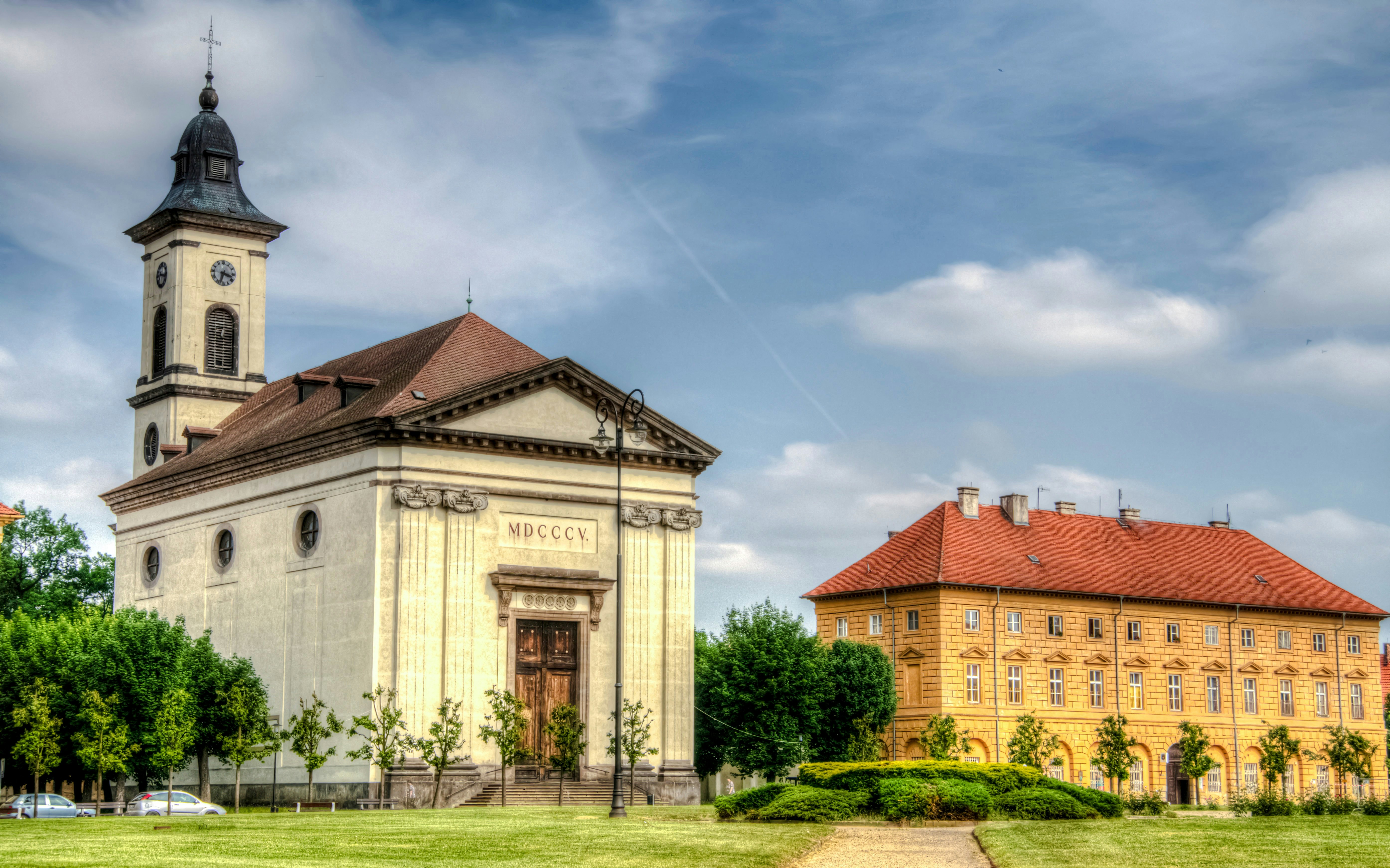 Church and historical building at Terezín Concentration Camp, Czech Republic.
