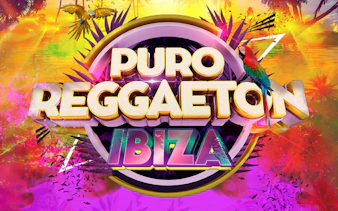 Puro Reggaeton Ibiza event poster with tropical background and parrot.