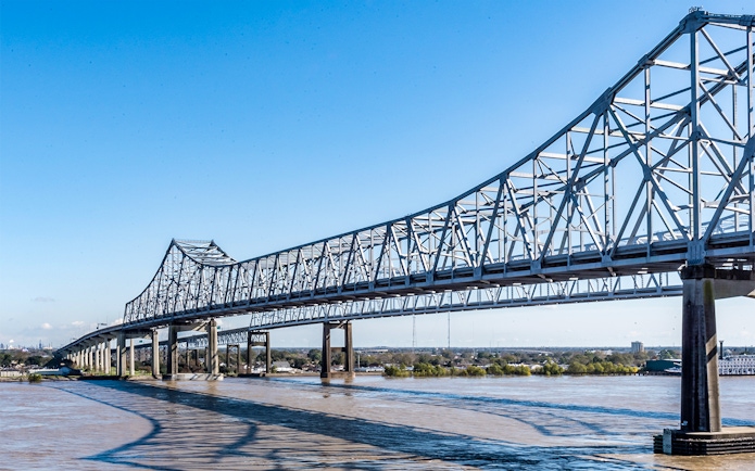 Crescent City Connection Bridge spanning the Mississippi River in New Orleans.