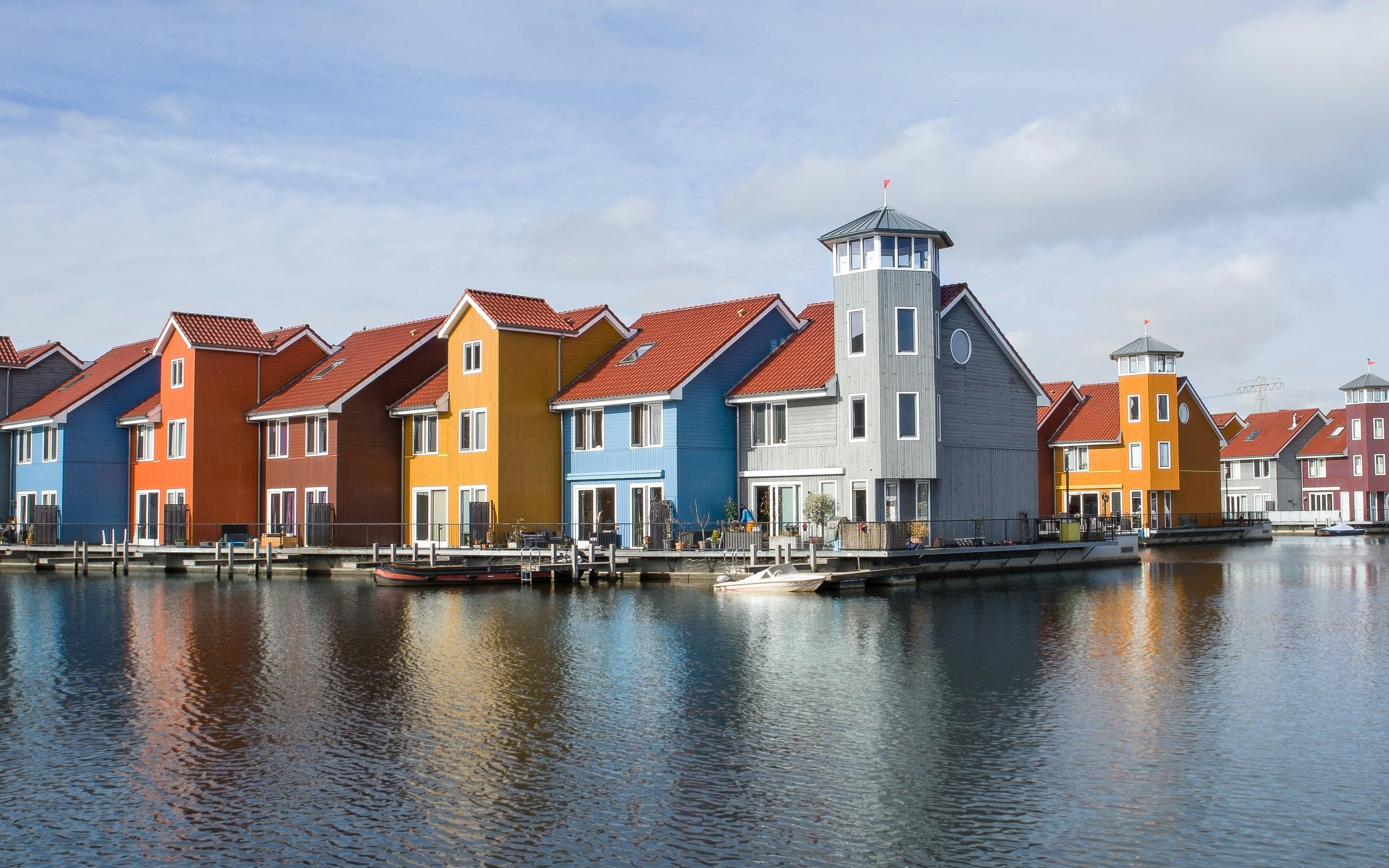 Colorful waterfront houses in Groningen, Netherlands.