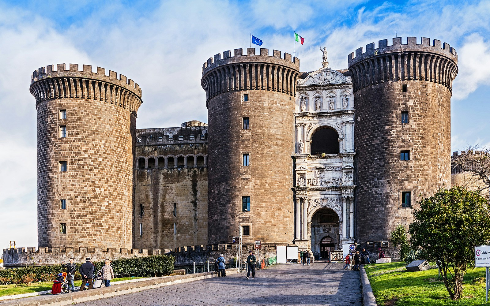 Castel Nuovo in Naples with its medieval architecture and iconic towers.