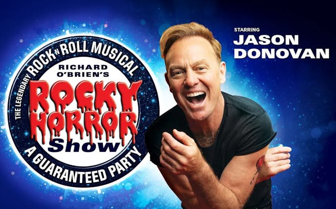 Rocky Horror Show promotional image with performer and logo.