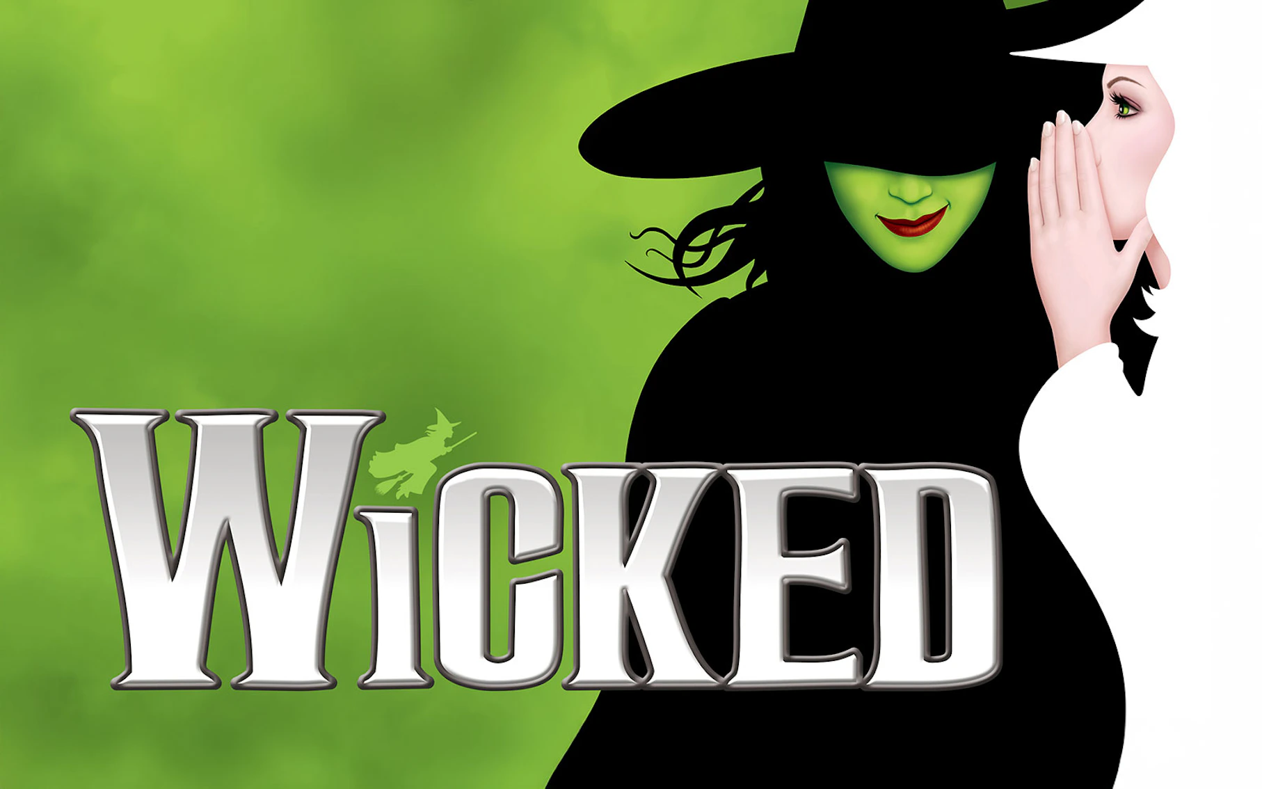 Wicked musical poster with green witch and title text
