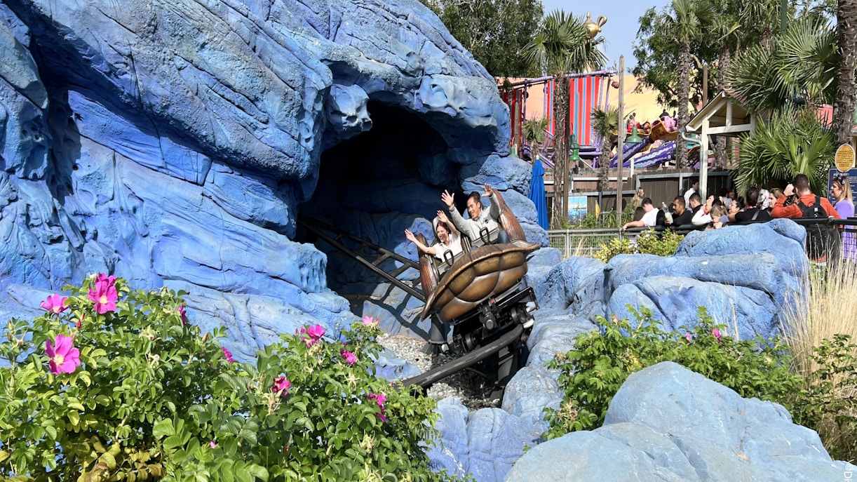 Crush's Coaster ride at Disneyland Paris with spinning turtle shell cars.