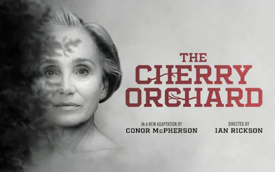 The Cherry Orchard" Westend poster with a woman's face and text.