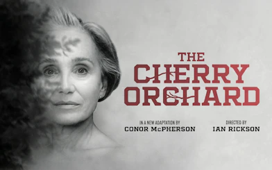 The Cherry Orchard" Westend poster with a woman's face and text.