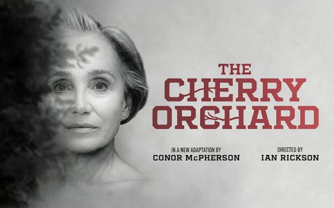 The Cherry Orchard" Westend poster with a woman's face and text.