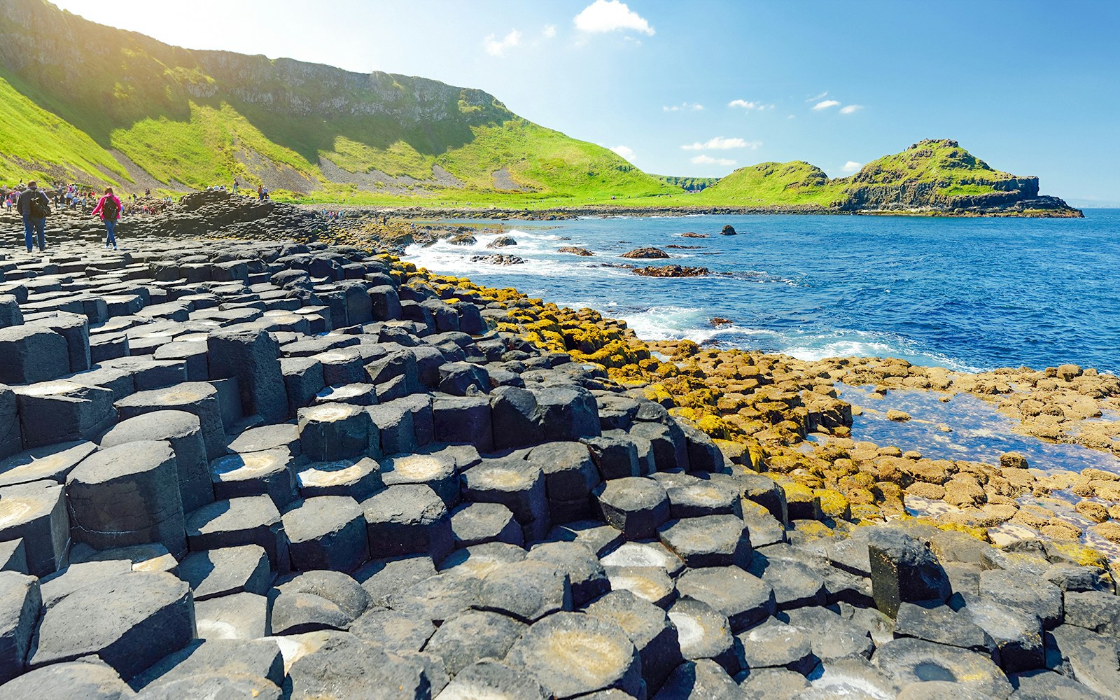 Giant's Causeway basalt columns by the sea in Northern Ireland.