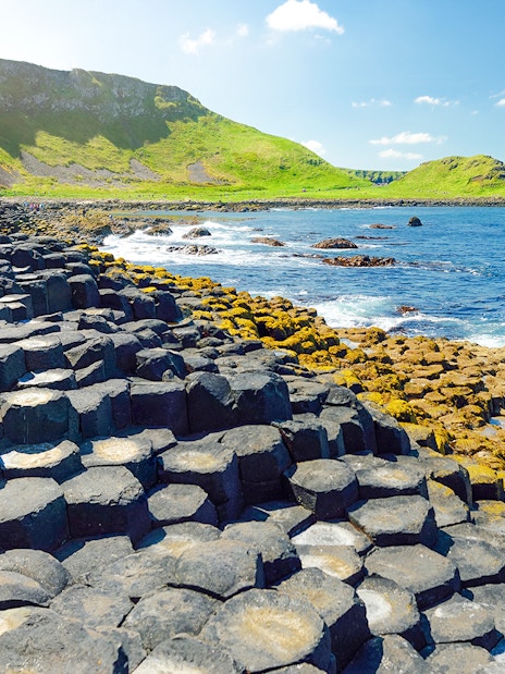 Giant's Causeway basalt columns by the sea in Northern Ireland.