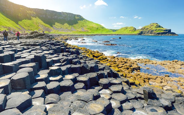 Giant's Causeway basalt columns by the sea in Northern Ireland.