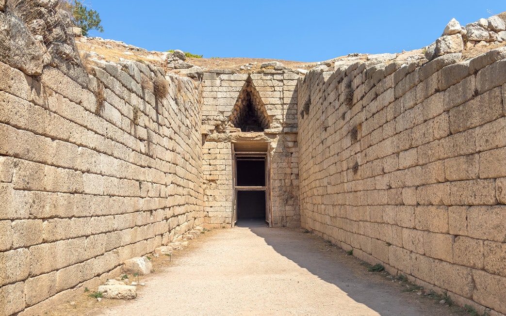 Tomb entrance at the archaeological site of Mycenae, Greece.