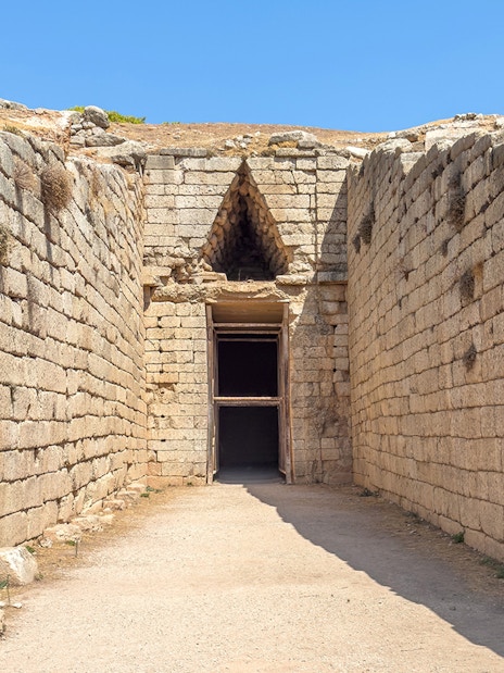 Tomb entrance at the archaeological site of Mycenae, Greece.