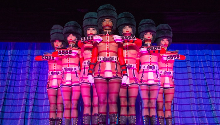 Crazy Horse Paris cabaret show dancers performing on stage, Paris, France.