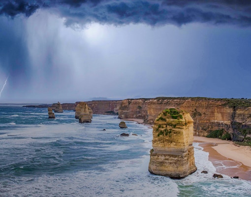 Twelve Apostles along Great Ocean Road during a storm.