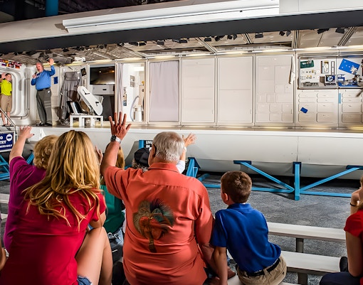 Staff giving presentations to guests at Houston Space Center