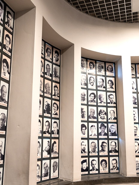 Portraits of employees displayed at Oskar Schindler's Factory in Krakow, Poland.