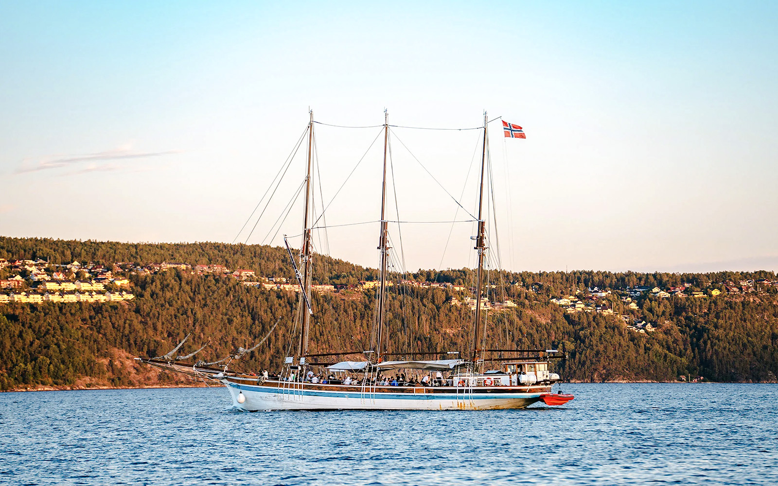 Sailing ship S/S Christiania on Oslofjord during summer evening cruise, Oslo.
