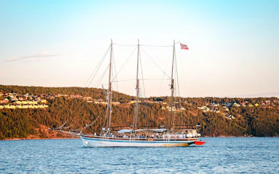 Sailing ship S/S Christiania on Oslofjord during summer evening cruise, Oslo.