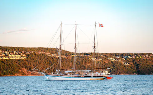Sailing ship S/S Christiania on Oslofjord during summer evening cruise, Oslo.