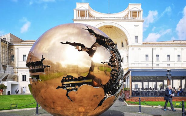 Vatican Museums courtyard with Sphere Within Sphere sculpture.