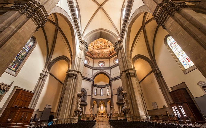 Interiors of Florence Cathedral with Last Judgement frescoes by Vasari and Zuccari.