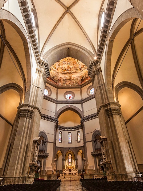Interiors of Florence Cathedral with Last Judgement frescoes by Vasari and Zuccari.