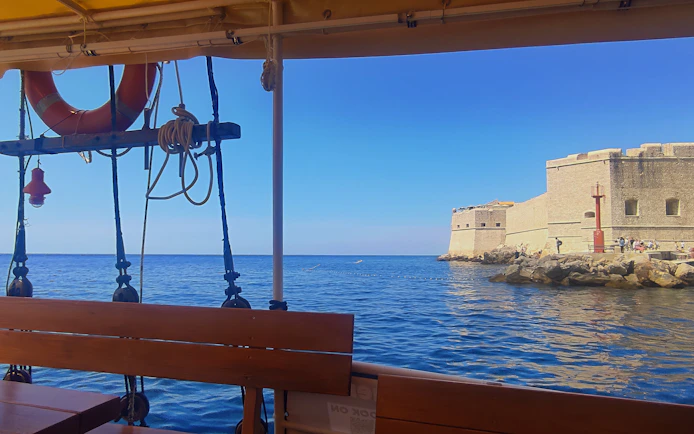 View of Dubrovnik's city walls from a lunch cruise boat.