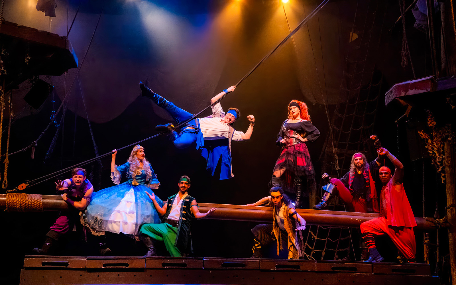 Pirates performing on stage at the Pirates Dinner Adventure Show.