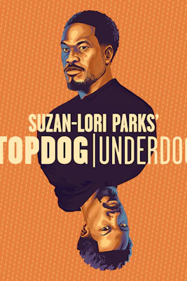 #Illustration of two men facing opposite directions for Suzan-Lori Parks' play Topdog/Underdog.